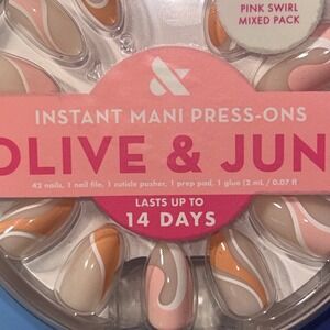 Olive & June Instant Mani Press-On Nails Almond Medium Pink Swirl  42ct